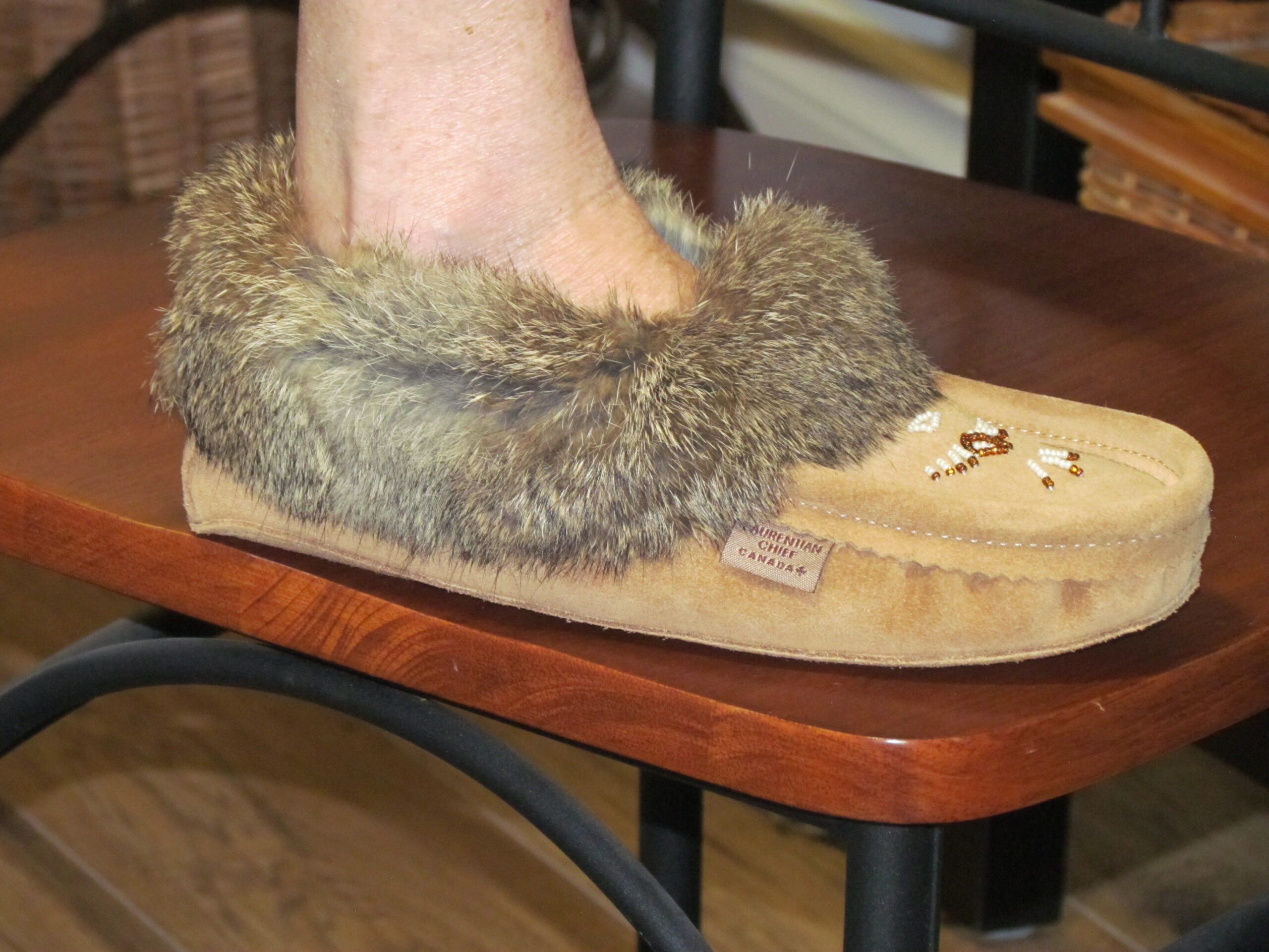fur cuff double padded moccasin